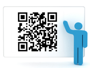 man standing by qr code